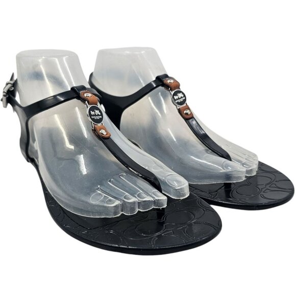 Coach Womens 8 Black Picadelly Jelly‎ T Strap Thong Sandals - Picture 1 of 12
